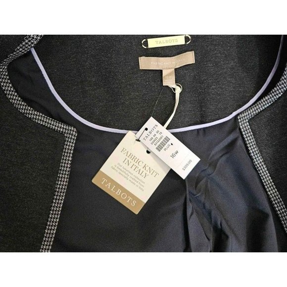New Talbots Grey Lux Knit Tipped Jacket Trimmed in Classic Houndstooth Sz 16W - Picture 4 of 6